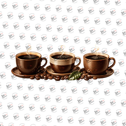 Drei Tassen schwarzer Kaffee als Rub-on-Sticker, einzeln