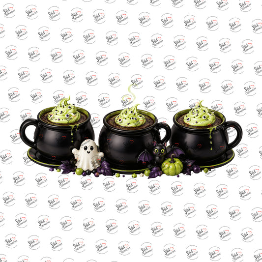 Hexenkessel mit Geisterchen als Rub-on-Sticker, einzeln