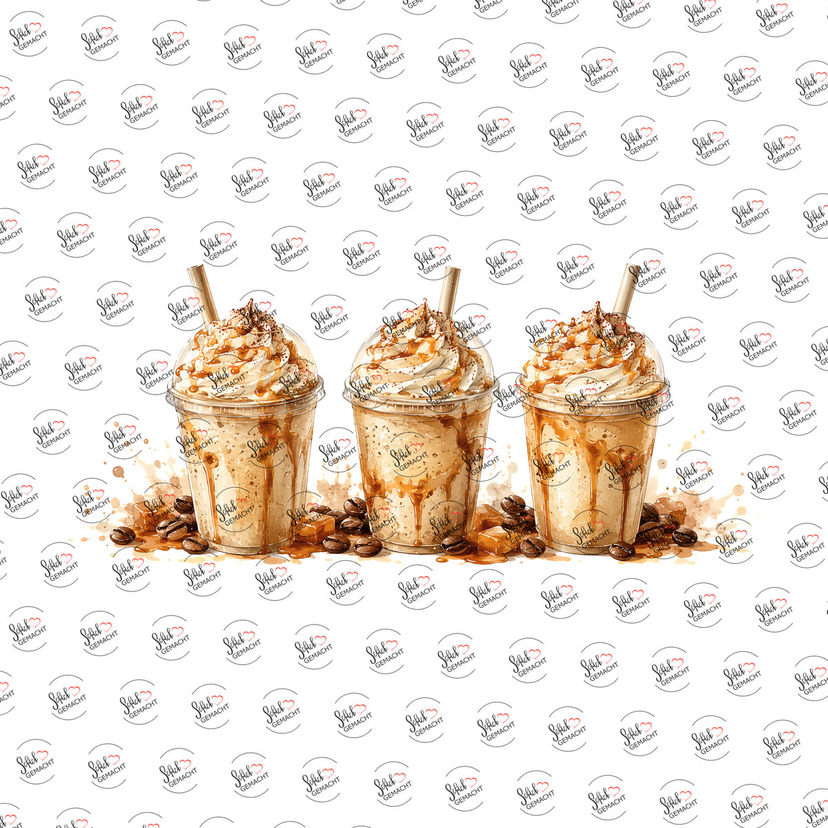 Eiskaffee mit Karamellhaube als Rub-on-Sticker, einzeln