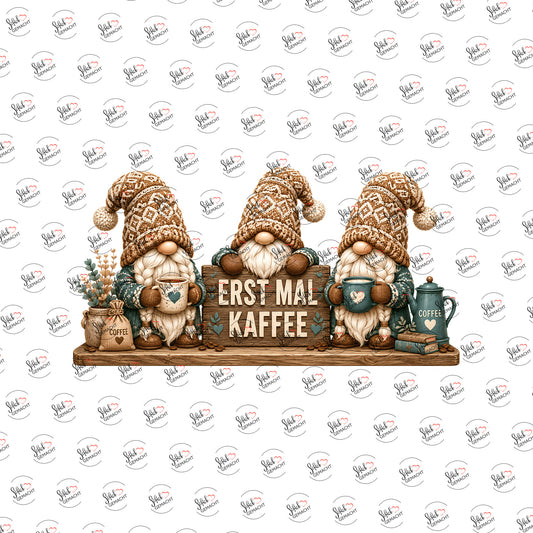 Wichteltrio: Erst mal Kaffee als Rub-on-Sticker, einzeln
