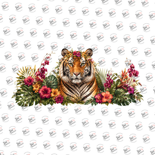 Tiger im Blütendschungel als Rub-on-Sticker, einzeln