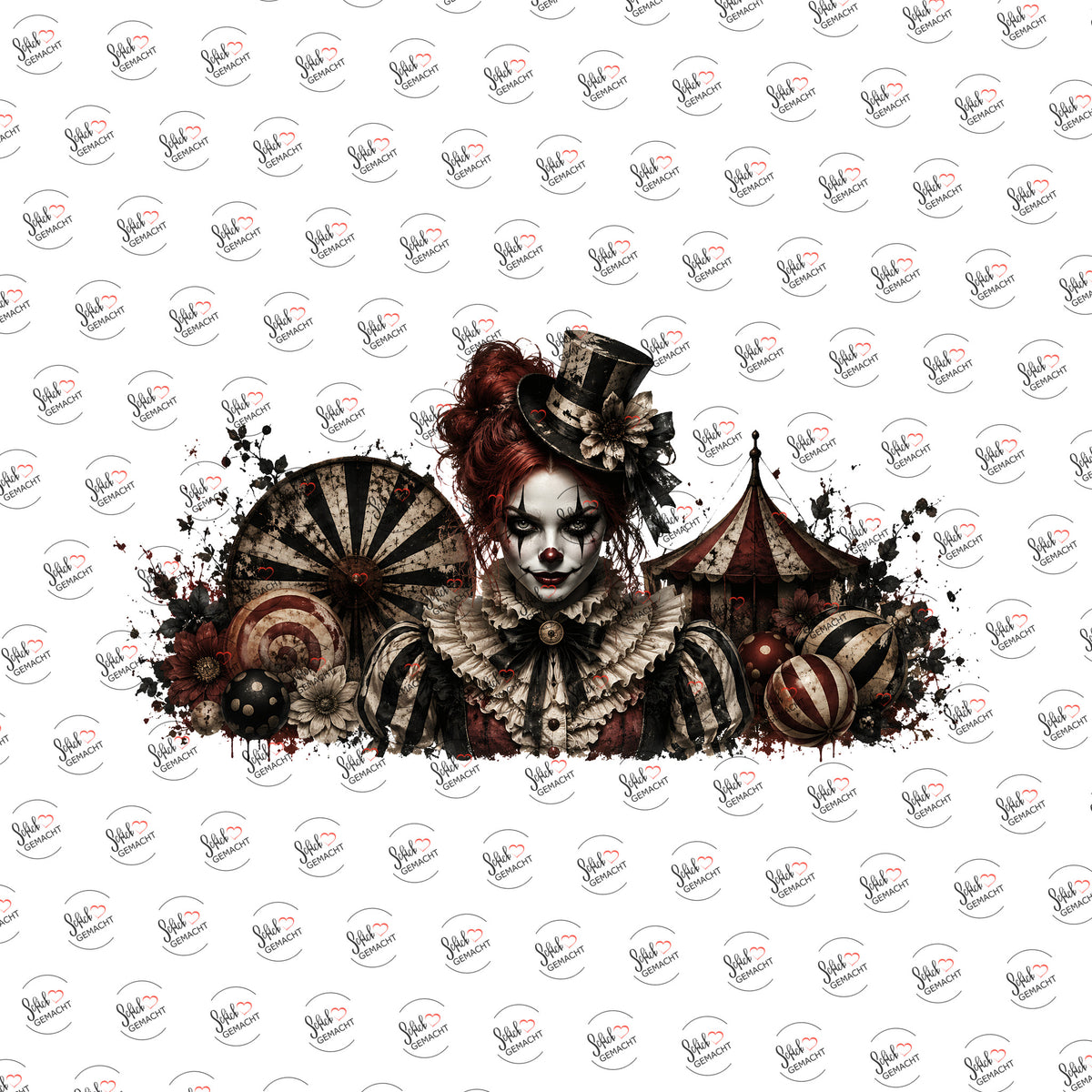 Clownsdame mit Zylinder als Rub-on-Sticker, einzeln
