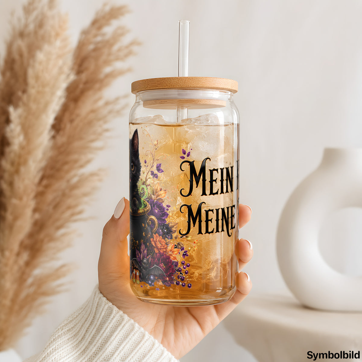 Becher-Aufkleber „Mein Kessel, meine Regeln“ auf einem 16oz Glasbecher