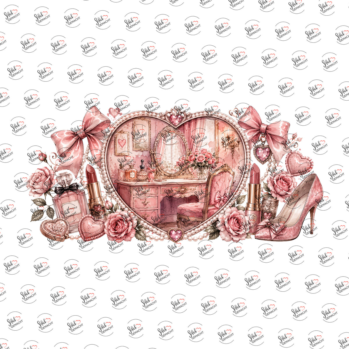 Rosa Boudoir im Herzfenster als Rub-on-Sticker, einzeln