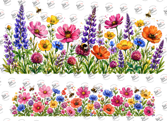 Wildblumenwiese mit Bienen – beide Teile des UV-DTF Stickers