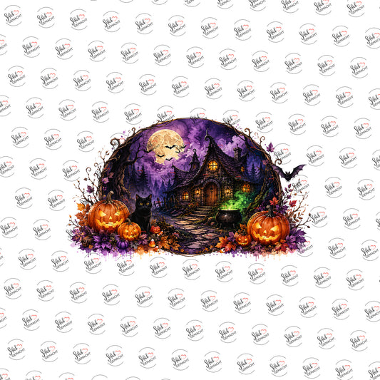 Hexenhaus mit schwarzer Katze als Rub-on-Sticker, einzeln
