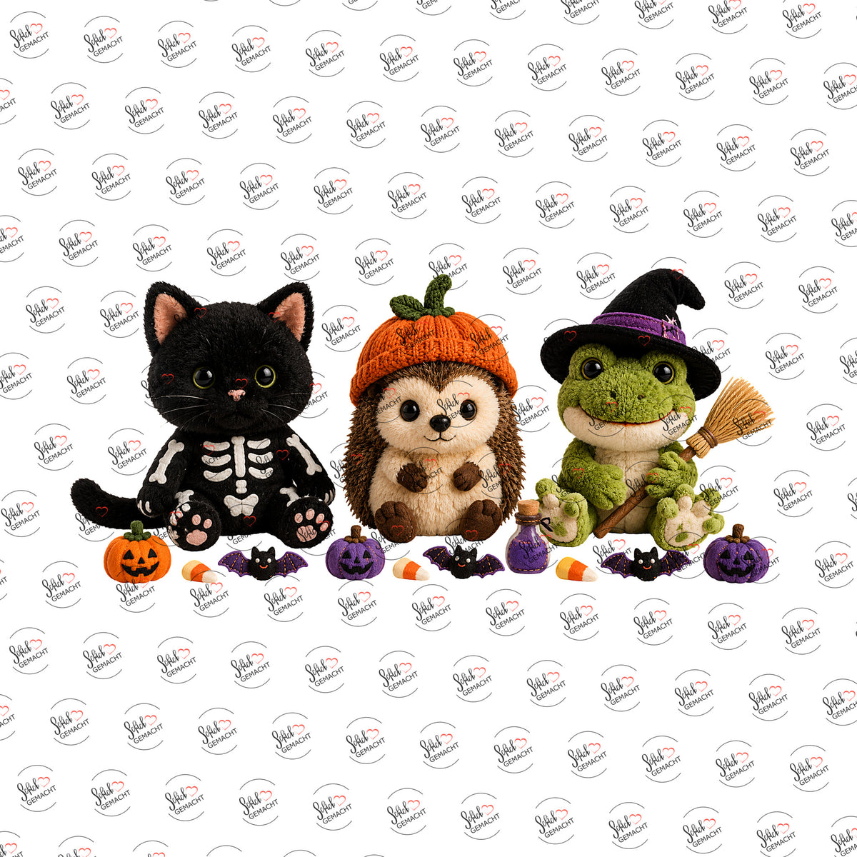 Plüschtiere im Halloweenkostüm als Rub-on-Sticker, einzeln