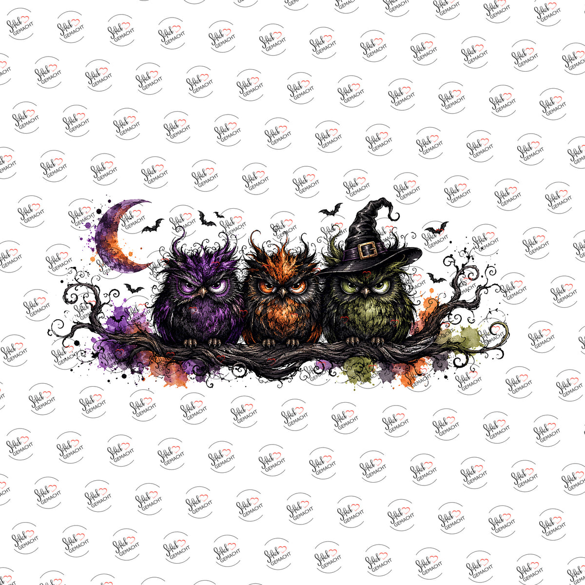 Eulen in der Halloweennacht als Rub-on-Sticker, einzeln