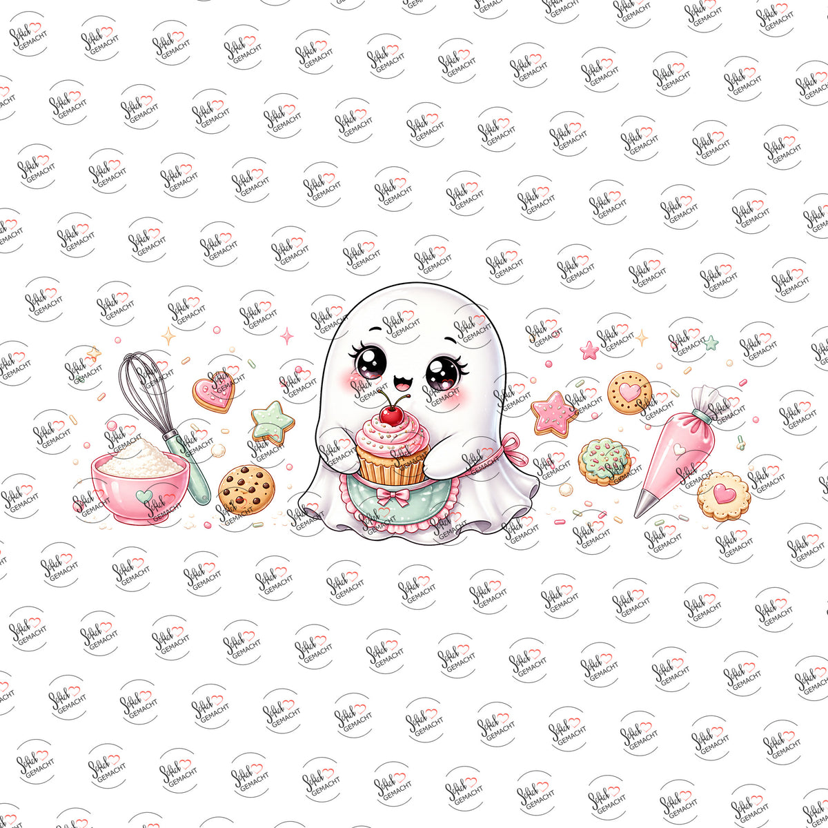 Geisterchen mit Cupcake als Rub-on-Sticker, einzeln