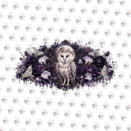Schleiereule in dunklen Rosen als Rub-on-Sticker, einzeln