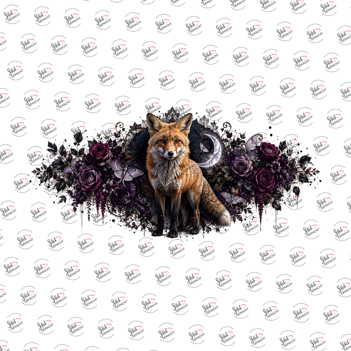 Fuchs in dunklen Rosen als Rub-on-Sticker, einzeln