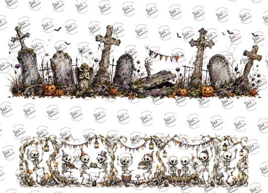 Friedhof mit Wimpelkette – beide Teile des UV-DTF Stickers