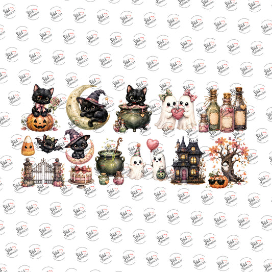 Katzen-Halloween in Pastell als Rub-on-Sticker, einzeln