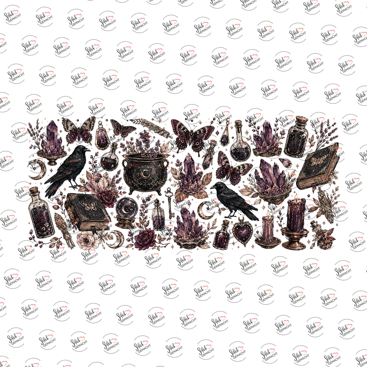 Rabenzauber-Collage als Rub-on-Sticker, einzeln