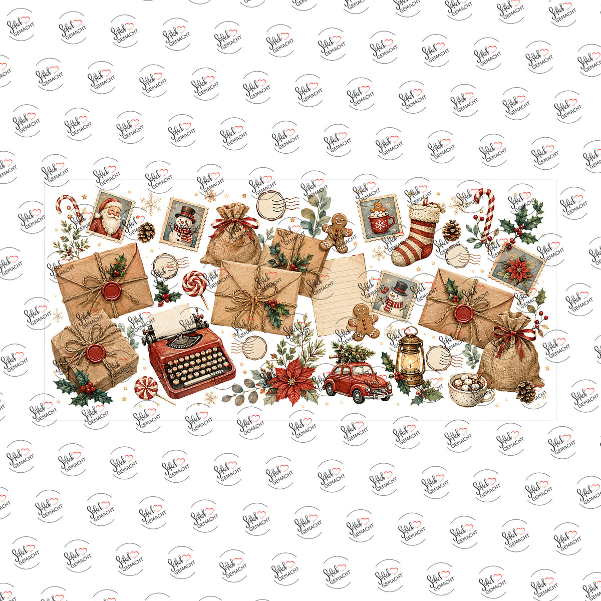 Vintage-Weihnachtspost als Rub-on-Sticker, einzeln