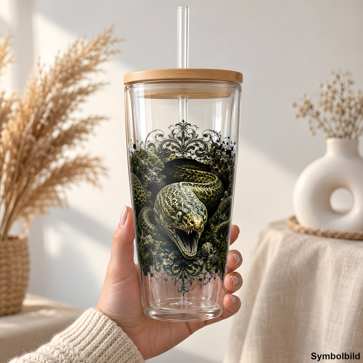 Becher-Aufkleber „Muräne im Korallenriff“ auf einem 24oz Glasbecher