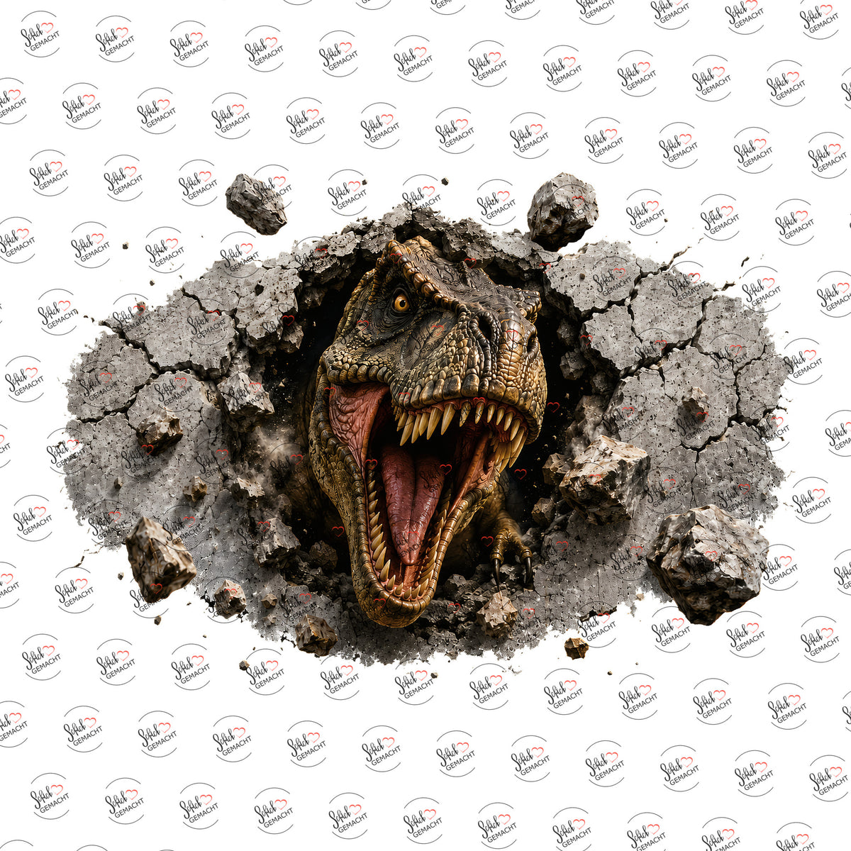 T-Rex bricht durch die Wand als Rub-on-Sticker, einzeln