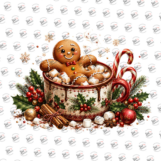 Lebkuchenmann im Marshmallow-Kakao als Rub-on-Sticker, einzeln