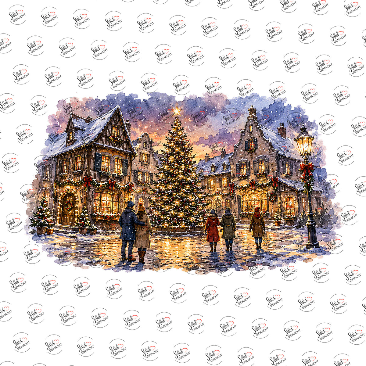 Weihnachtsplatz mit Laterne als Rub-on-Sticker, einzeln