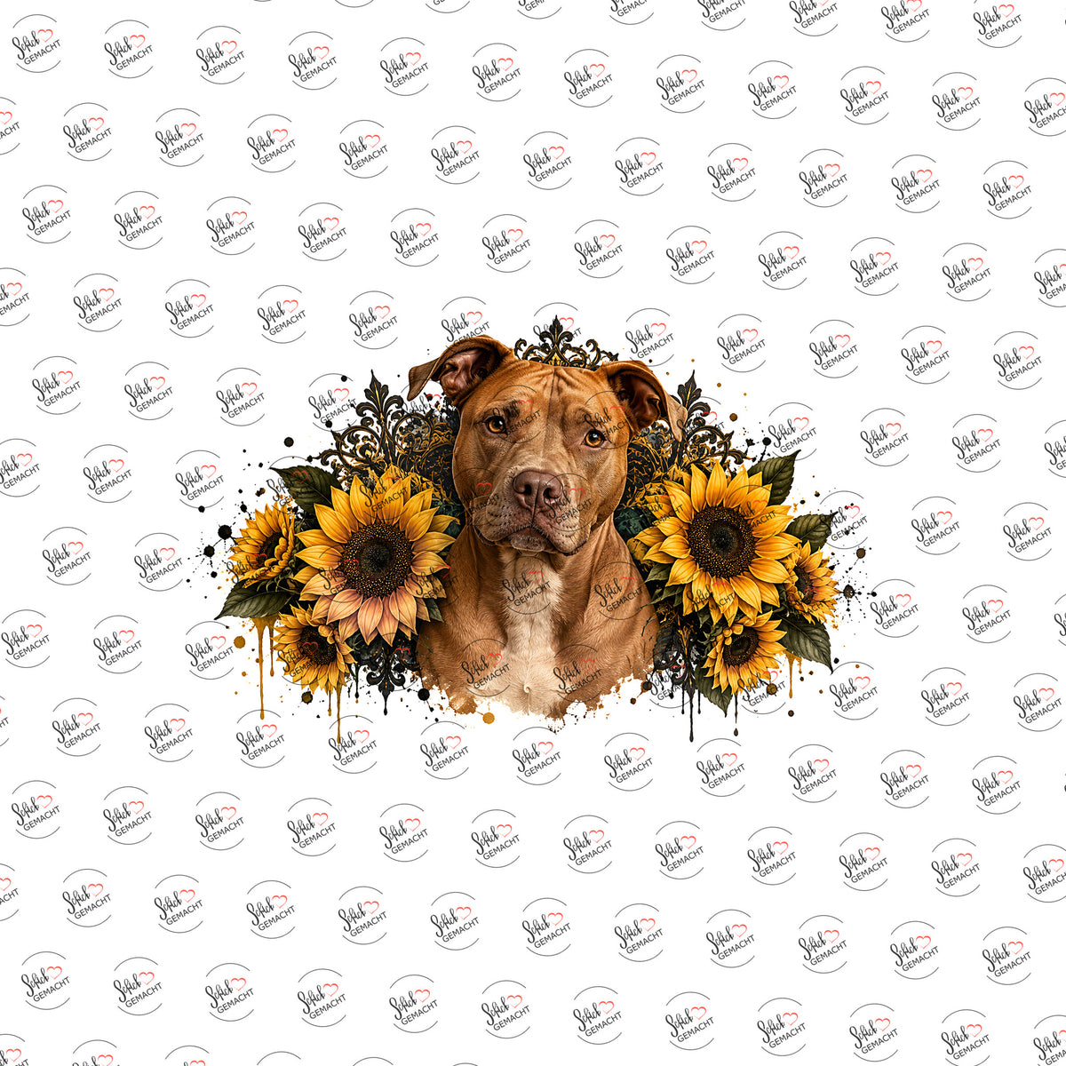 Pitbull im Blumenkranz als Rub-on-Sticker, einzeln