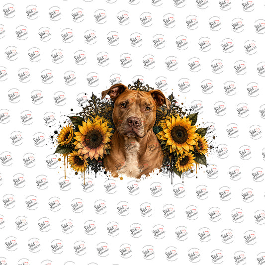 Pitbull im Blumenkranz als Rub-on-Sticker, einzeln