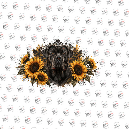 Cane Corso in Sonnenblumen als Rub-on-Sticker, einzeln