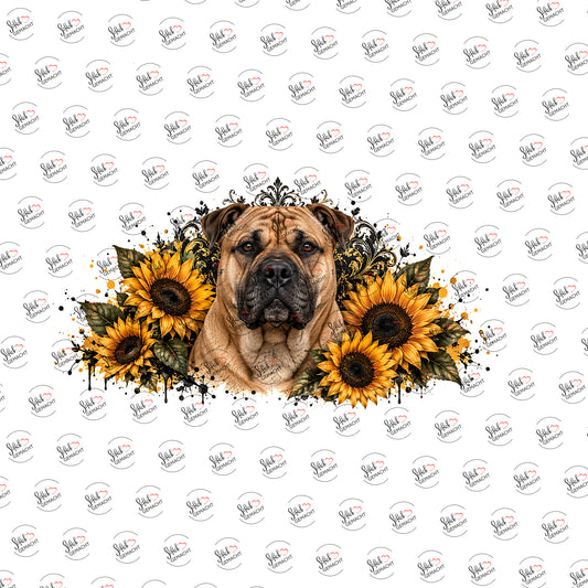 Boerboel im Blumenkranz als Rub-on-Sticker, einzeln