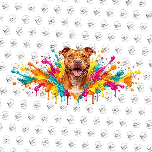 Roter Pitbull im Farbrausch als Rub-on-Sticker, einzeln