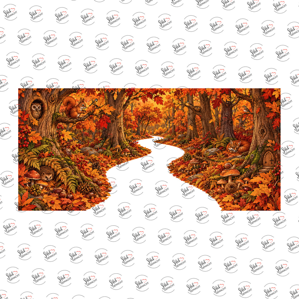 Waldweg im Herbstlaub als Rub-on-Sticker, einzeln
