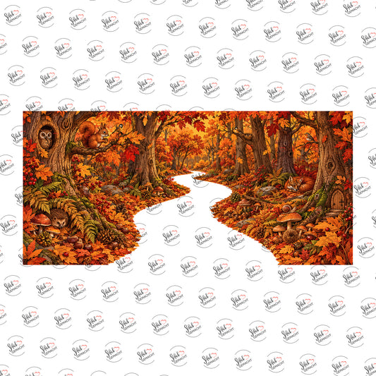 Waldweg im Herbstlaub als Rub-on-Sticker, einzeln