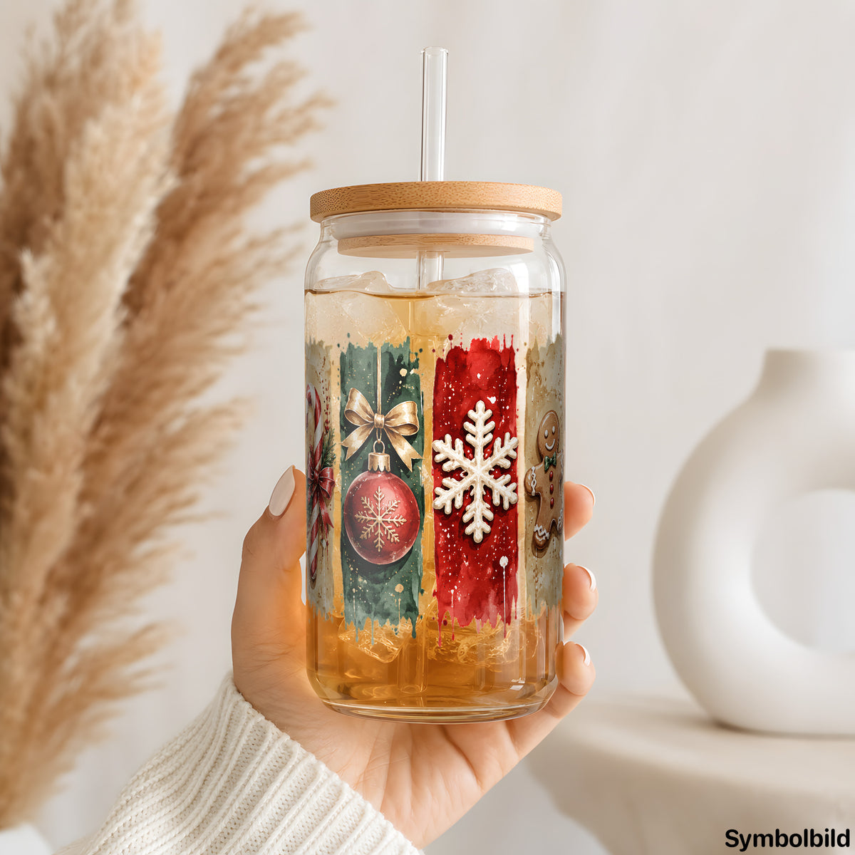 Weihnachtsstreifen-Aufkleber auf einem 16oz Glasbecher
