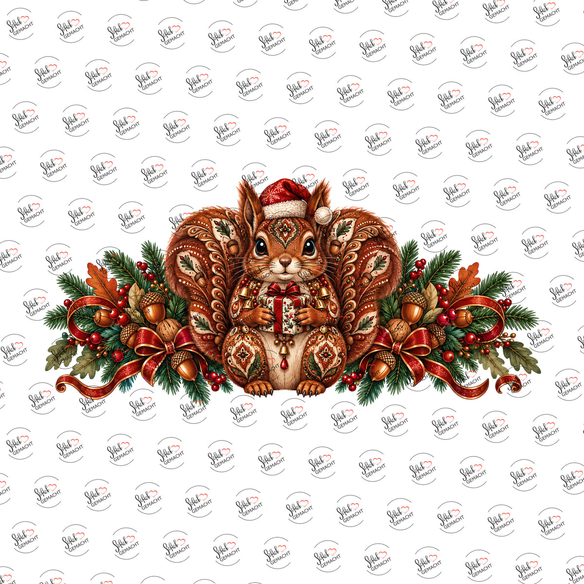Weihnachts-Eichhörnchen im Boho-Stil als Rub-on-Sticker, einzeln