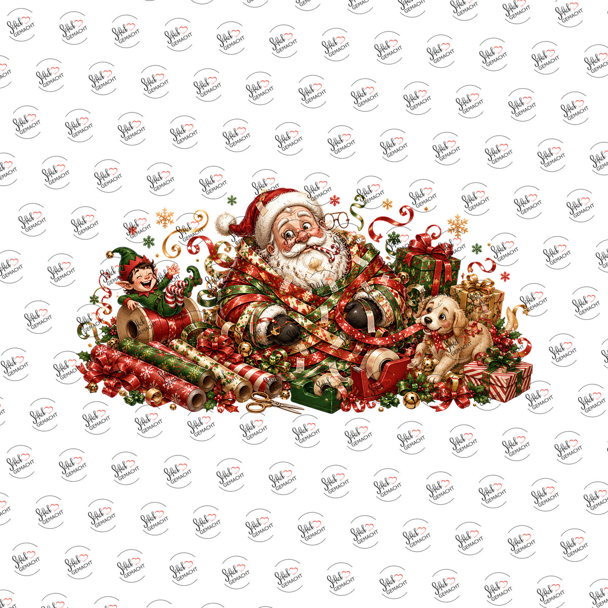 Weihnachtsmann im Geschenkpapier als Rub-on-Sticker, einzeln