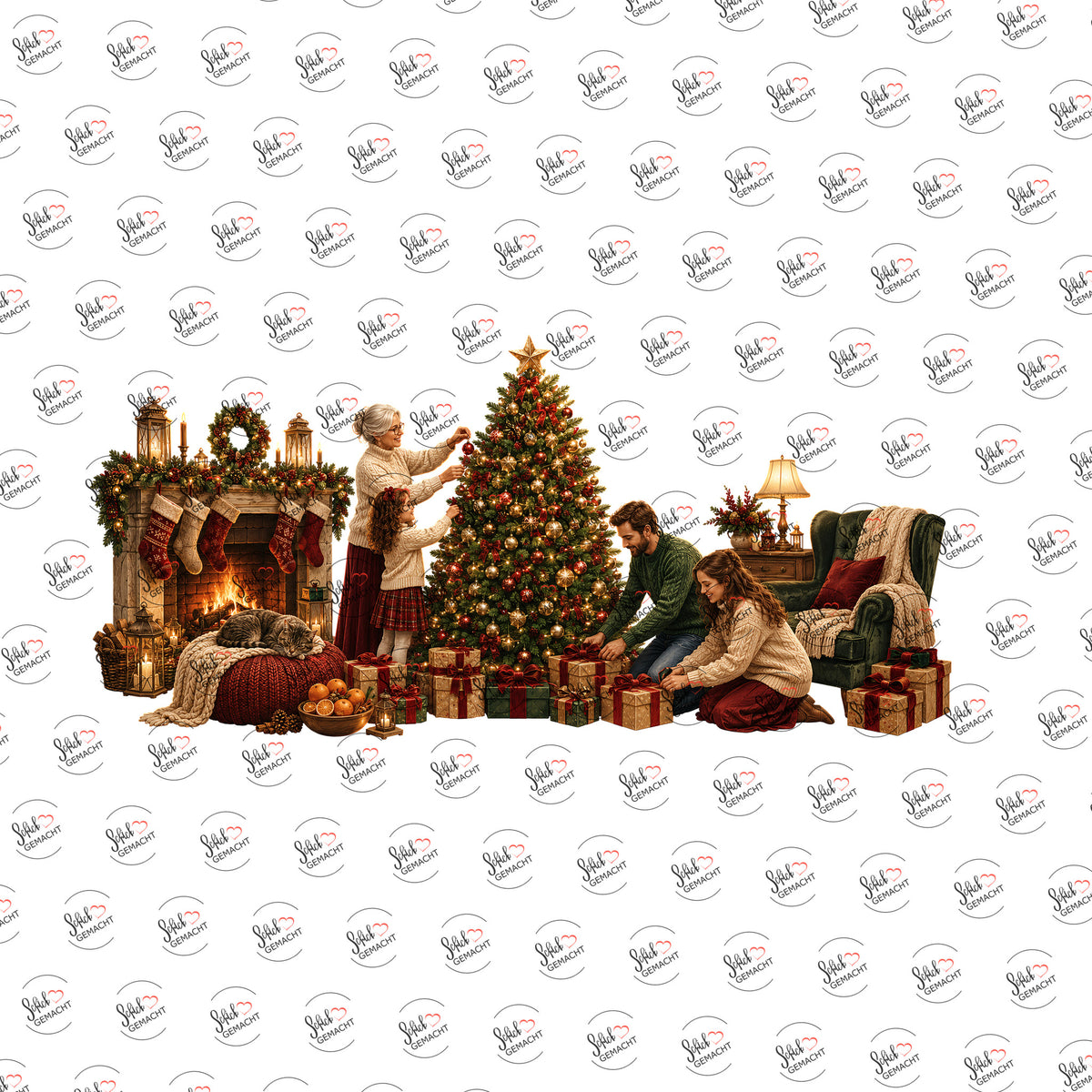 Weihnachten mit Oma am Kamin als Rub-on-Sticker, einzeln