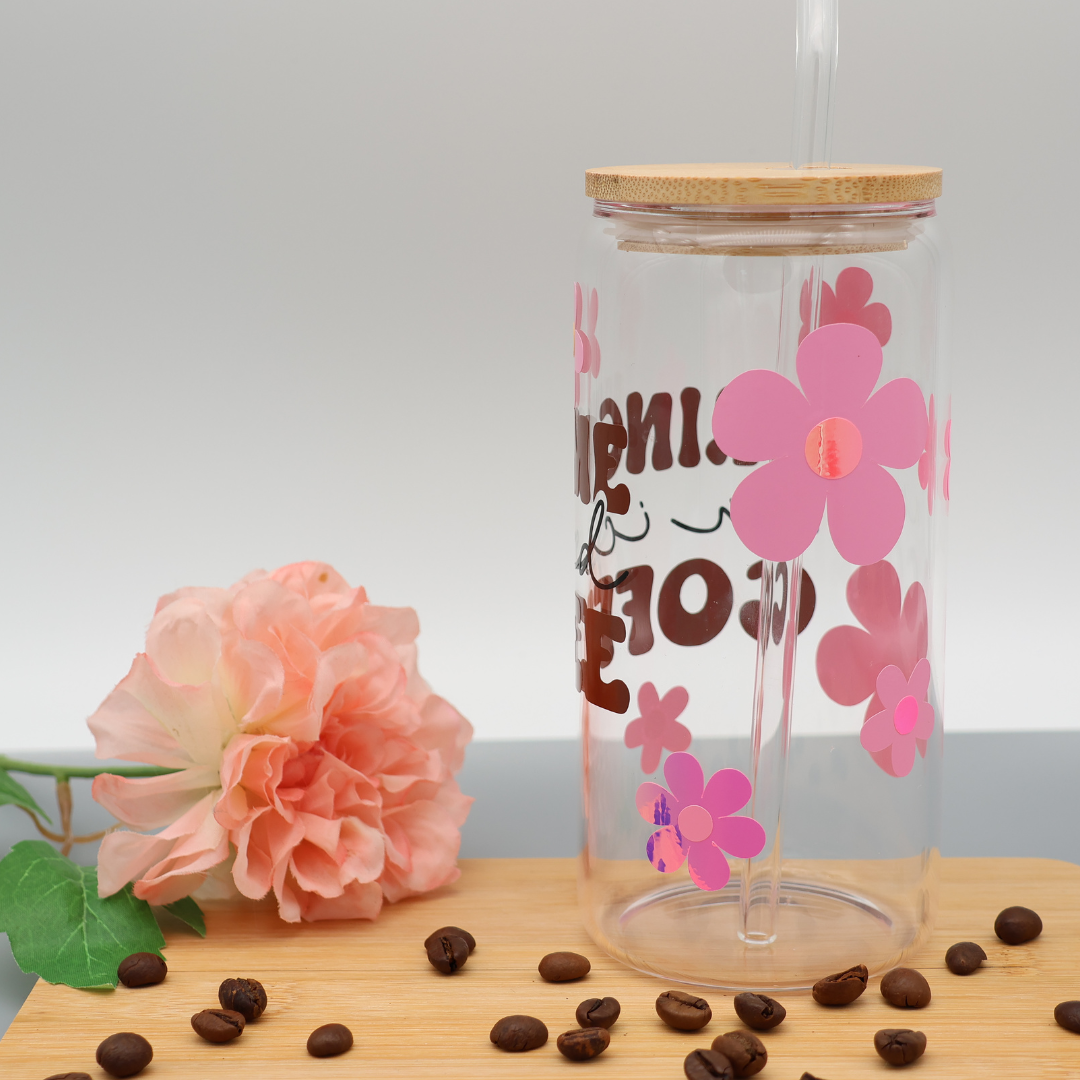 Glasbecher mit Strohhalm - "Bring me an iced Coffee"