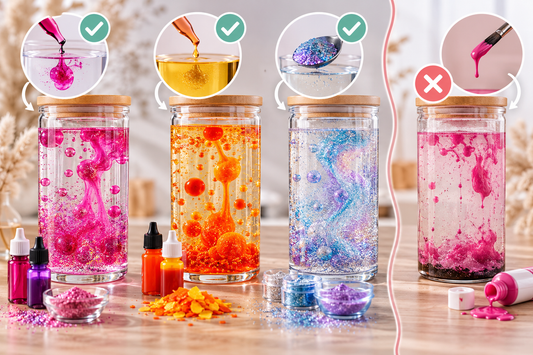 Glitzer- und Lavabecher einfärben: welche Farbe wofür