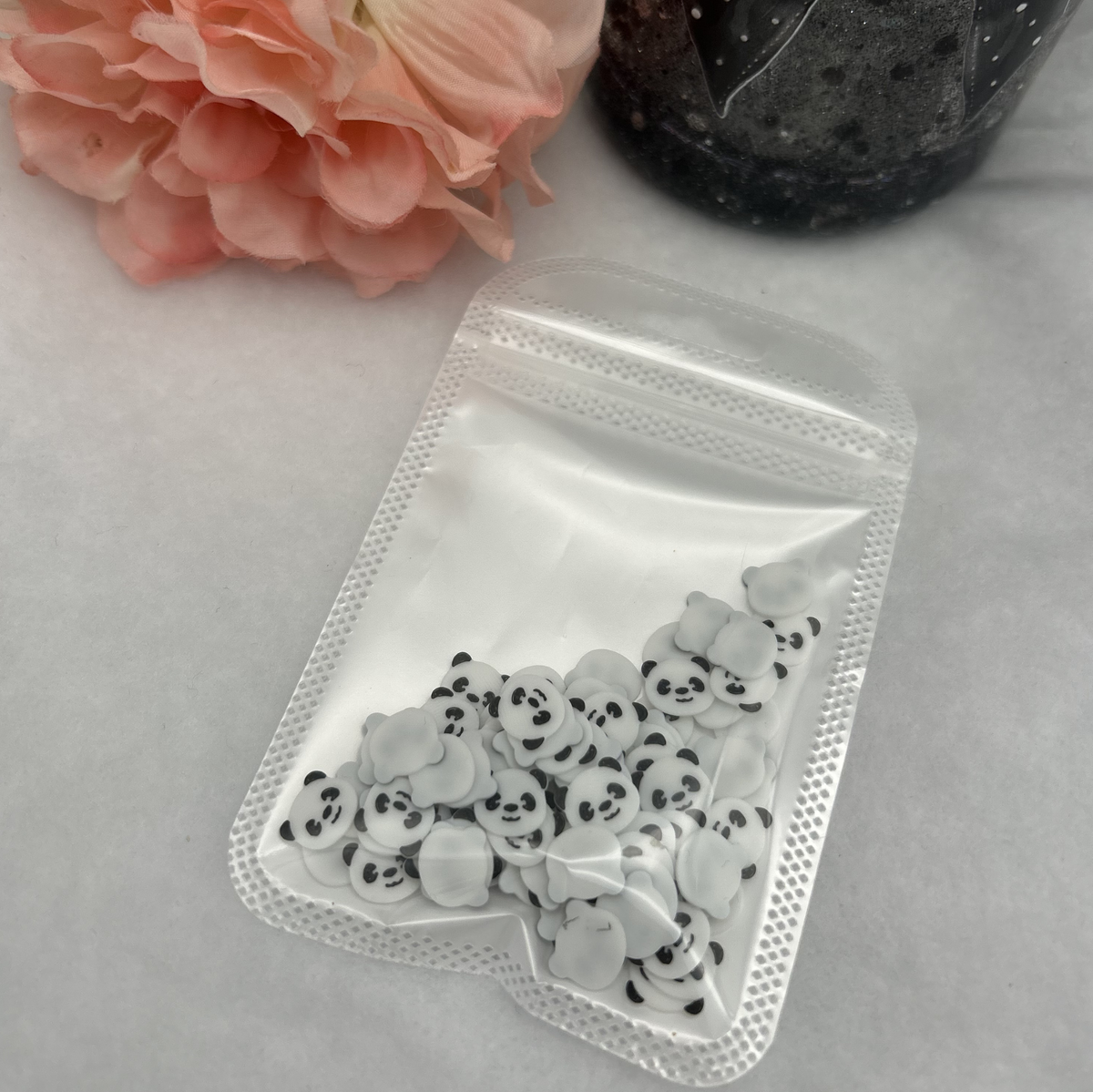Panda Glitzerbecher Deko Set - 3D - PLA  (3 Topper/ 100 Stk Mini Elemente)