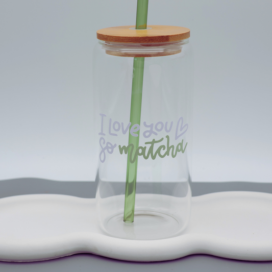 I love you so Matcha | Trinkglas 500 ml | Strohhalm + Deckel