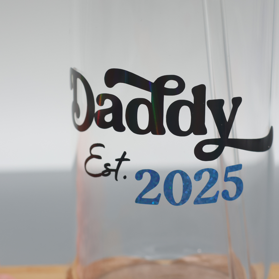 Daddy EST - personalisierbar | Baseball Variante | Trinkglas 500 ml | Strohhalm + Deckel