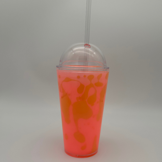 Klarer zweifarbiger 500ml Lava Becher mit Deckel und Strohhalm