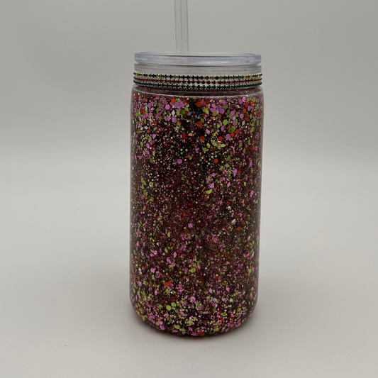 Hexen-Farben Glitzer Becher 500ml  | Becher mit Deckel und Strohhalm