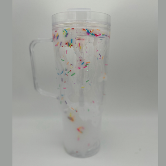 Sprinkle Clear Henkel-Becher 1000ml | Lava Becher mit Deckel und Strohhalm