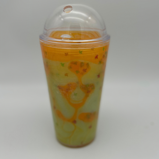 Grün-oranger Herbst 500ml Lava Becher mit Deckel und Strohhalm