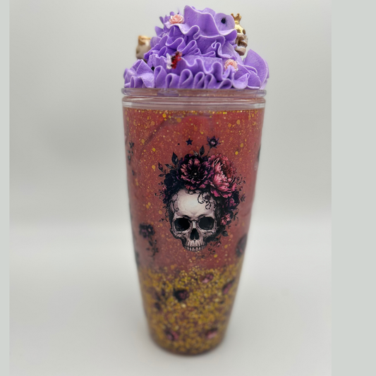 Totenkopf Becher 800ml | Lava Becher mit Sahne-Deckel und Strohhalm