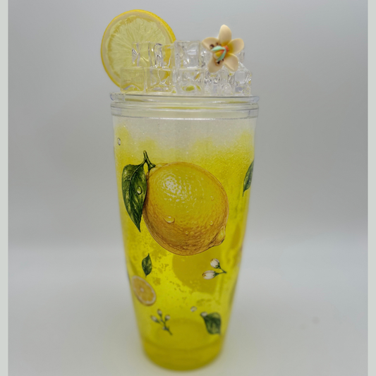 Zitronen Soda Becher 800ml | Lava Becher mit Deko-Deckel und Strohhalm