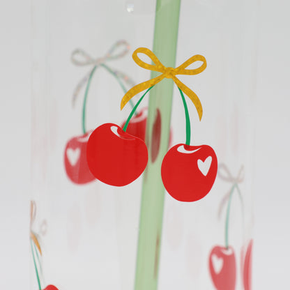Cherry Bow | Trinkglas 500 ml | Strohhalm + Deckel