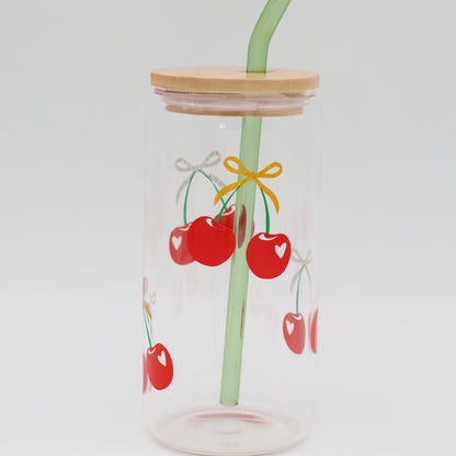 Cherry Bow | Trinkglas 500 ml | Strohhalm + Deckel
