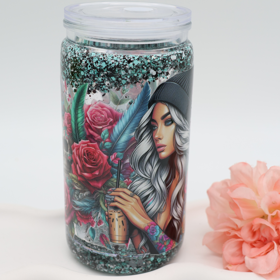 Snowglobe- / Glitzer-Becher - slow Flow - black blue girlie
