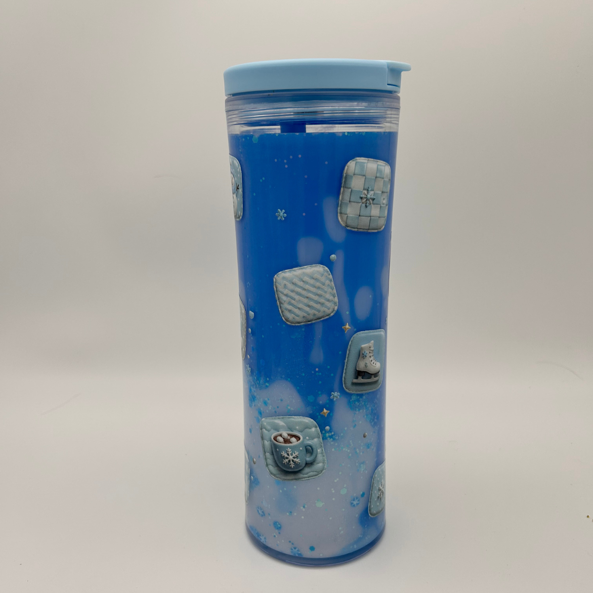 Winter Kachel Becher 600ml | Lava Becher mit Deckel und Strohhalm