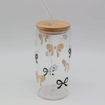Schleifen | Trinkglas 500 ml | Strohhalm + Deckel